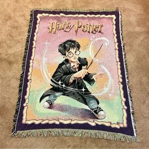 Vintage 2000 Harry Potter Throw Blanket Tapestry Fringes 44" x 56" 100% Cotton